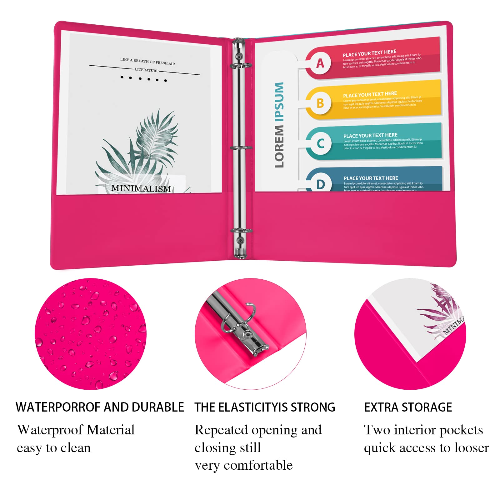3 Ring Binders 1.5 Inch - Customizable Clear View Round Ring Binders for School, Home & Office - 4 Pack (Pink, Blue, Gray, Orange) - Perfect for Organizing Documents, Presentations & School Projects
