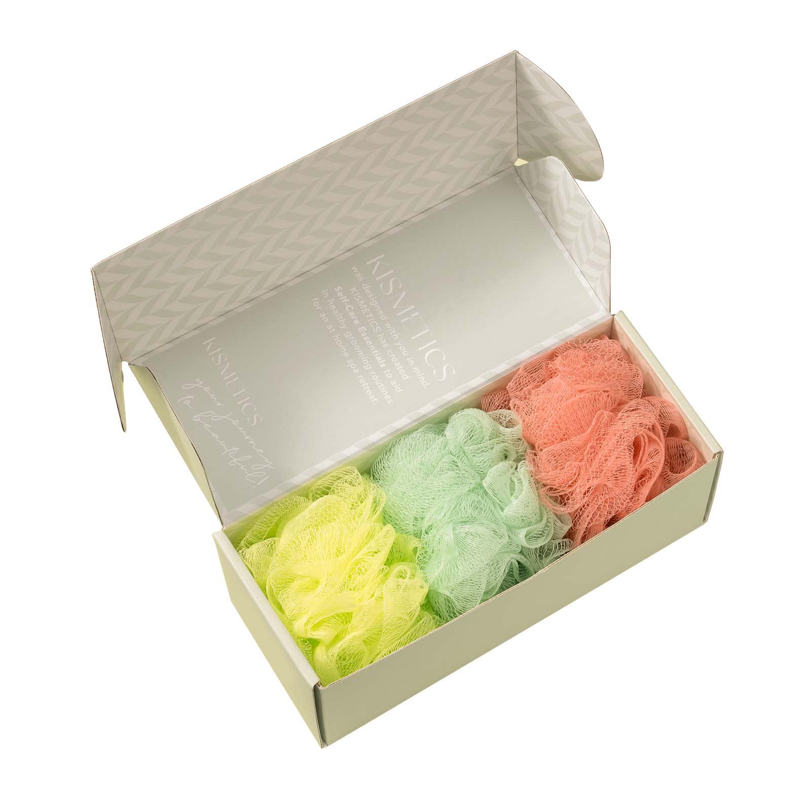 KISMETICS Large Shower Sponge - 3 Pack Soft Exfoliating Bath Pouf for Men & Women, 40g Mesh Loofah Ball Creates Rich Lather for Body Wash & Skin Care | Perfect for Daily Shower, Spa Day & Self Care Routine