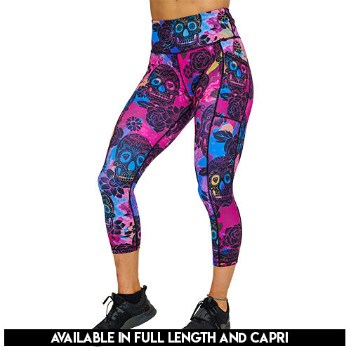 Gothic Rose Skull Print Leggings for Women - Stretchy High Waist Yoga Pants - Perfect for Halloween, Cosplay & Gothic Fashion