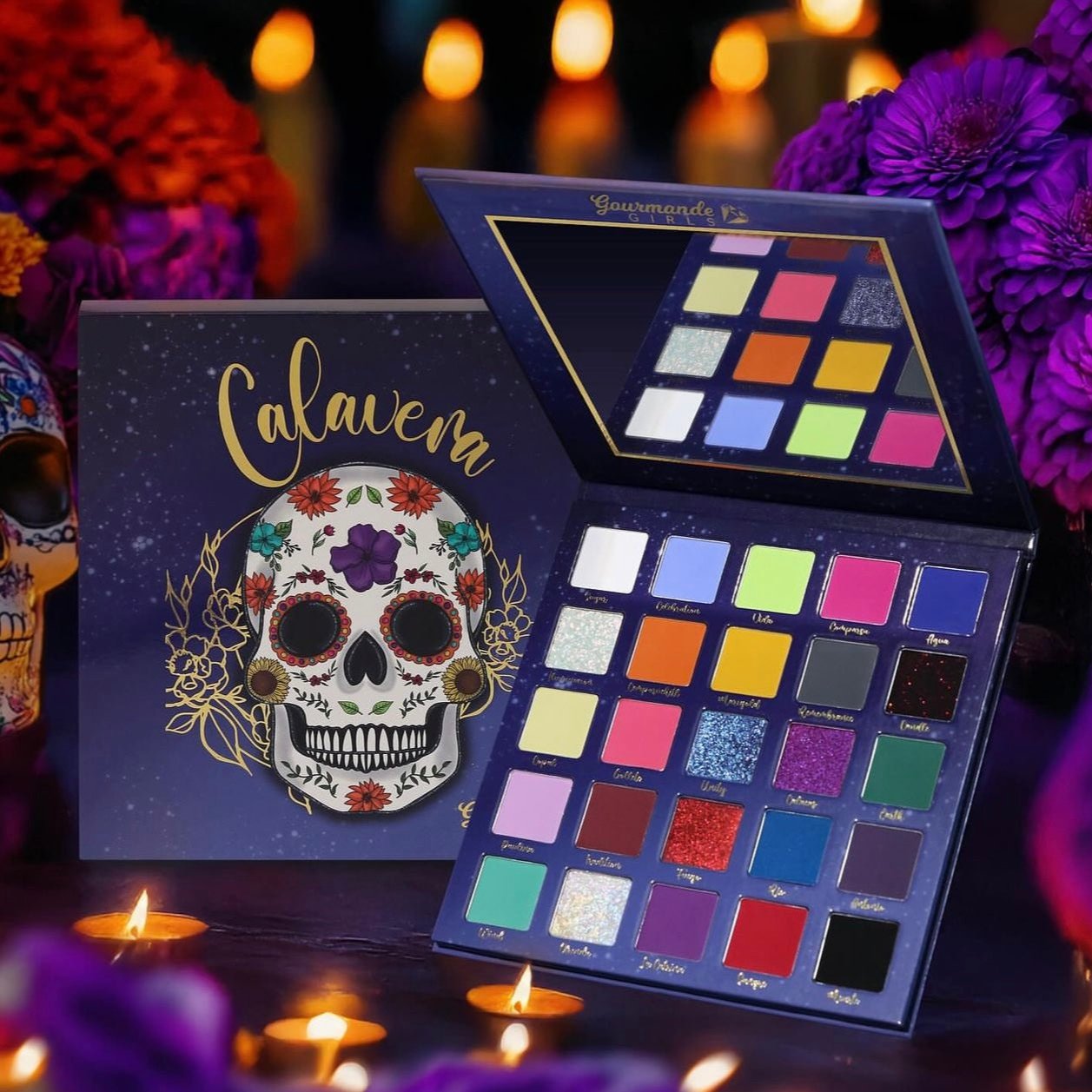 Vibrant Calavera Eyeshadow Palette - 12 Highly Pigmented Colors for Day & Night Makeup Looks | Perfect for Halloween, Dia de los Muertos & Festive Celebrations