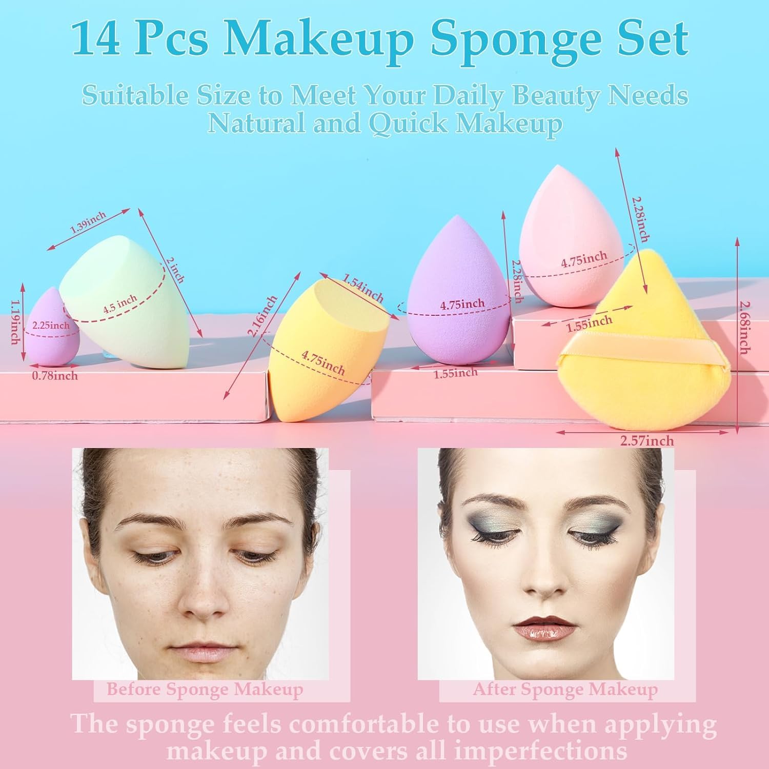 Premium 11-Piece Makeup Sponge Set - Jibaro Beauty Blender with Egg Case, Soft Latex-Free Sponges for Liquid Foundation, Cream & Powder (4 Large + 3 Mini + 4 Triangle) - Perfect for Professional Makeup, Travel & Everyday Beauty Routine