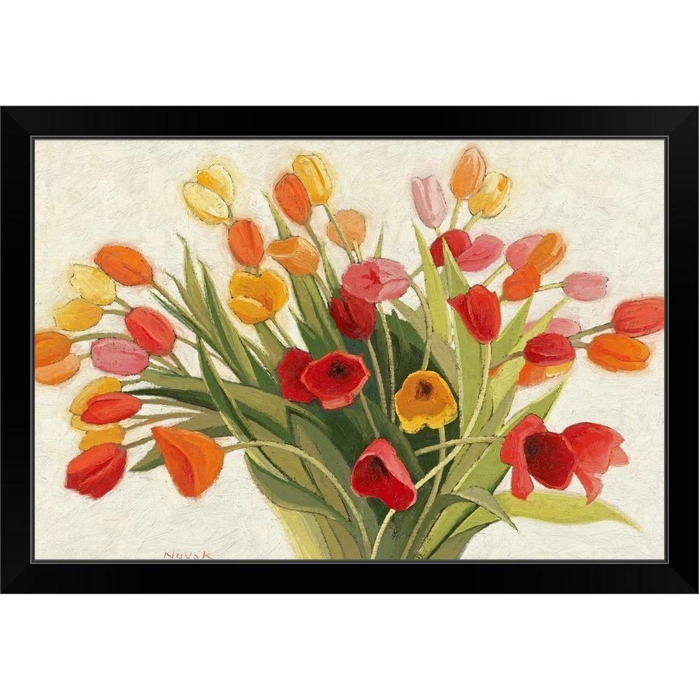 Spring Tulips Black Framed Wall Art Print - Elegant Tulip Flower Painting for Home & Office Decor - Perfect for Living Room, Bedroom, Dining Room & Office Spaces