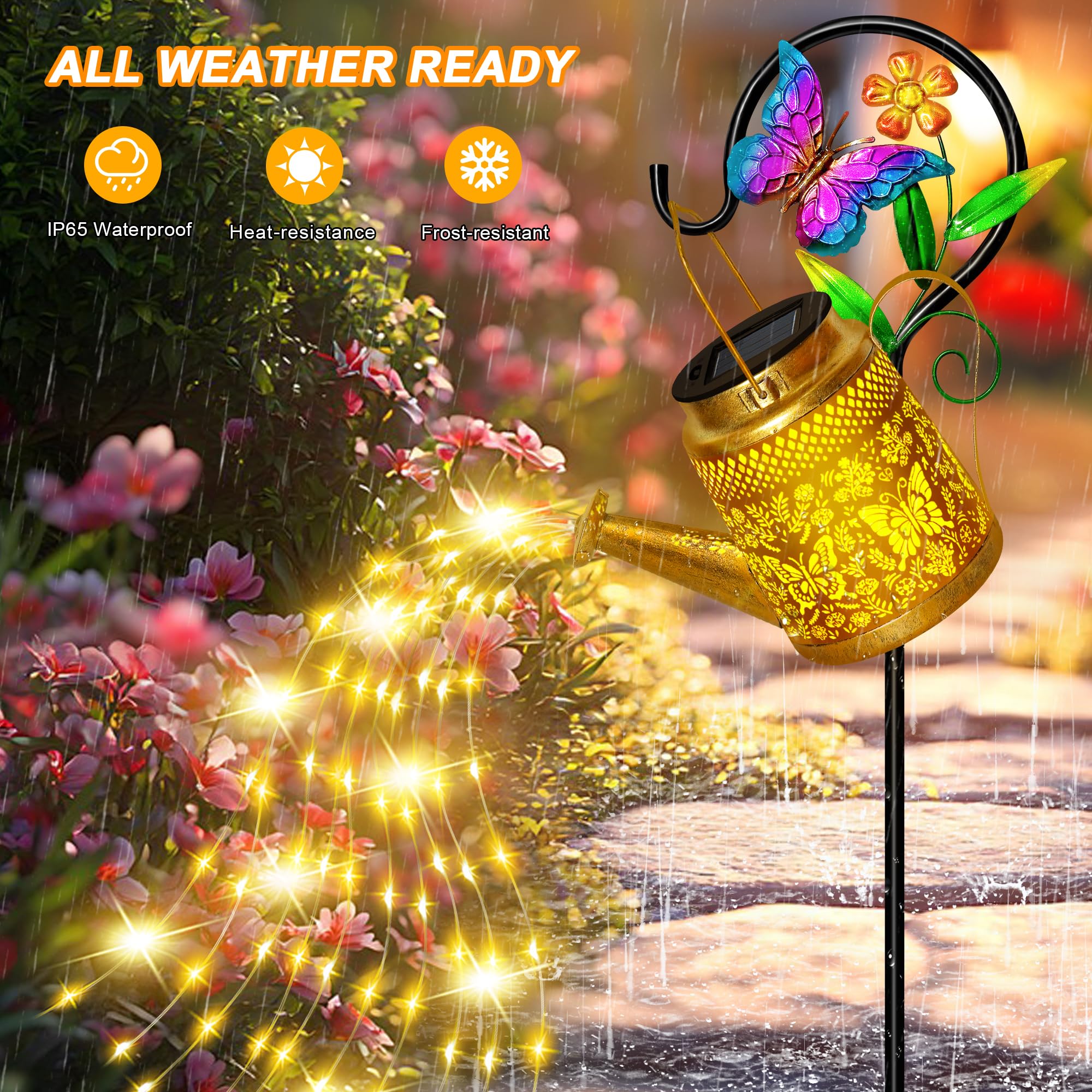 Solar Watering Can Lights Outdoor - Large Butterfly Hanging Lantern with Shepherd Hook, Waterproof Garden Decor for Pathway, Yard & Landscape - Perfect Gift for Mom & Grandma - Ideal for Garden Parties, Patio Lighting & Backyard Decorations