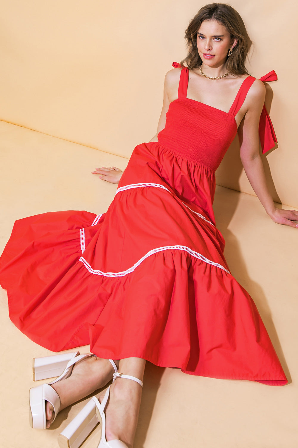Elegant Lace Trim Poplin Midi Dress for Women - Perfect for Summer, Weddings & Special Occasions