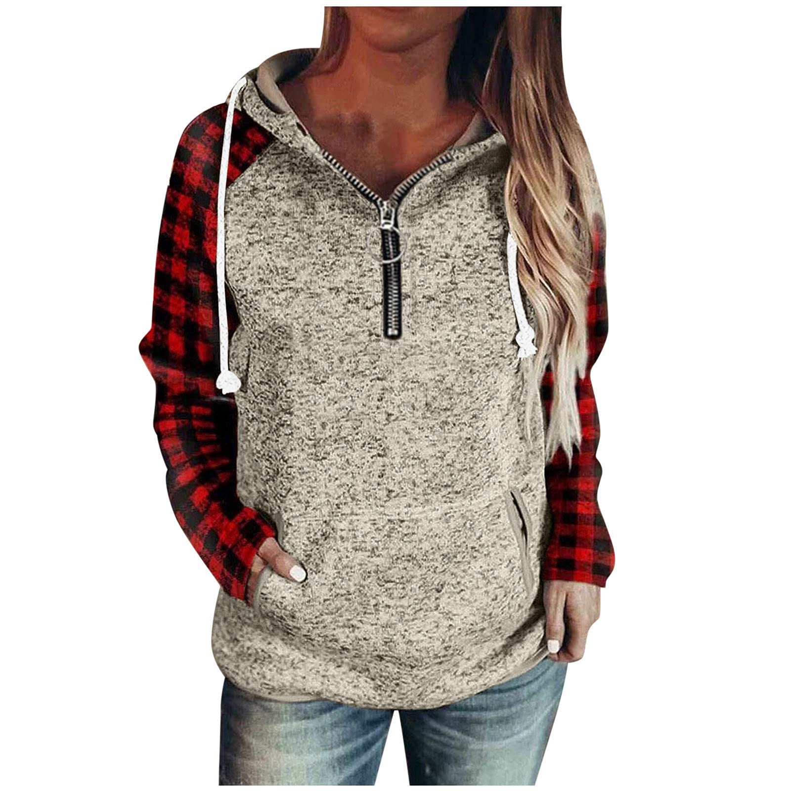 Women's Casual V-Neck Pullover Hoodie - 1/4 Zip Up Sweatshirt with Drawstring & Long Sleeves | Perfect for Workout, Lounge & Outdoor Activities