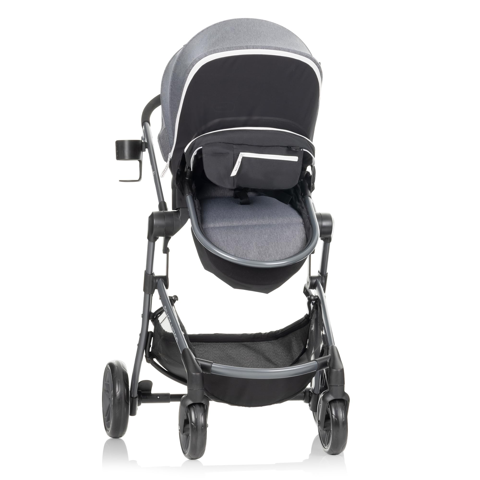 Evenflo Pivot Vizor Modular Reversible Stroller Travel System with LiteMax Infant Car Seat - 6 Adjustable Modes, Chasse Black | Lightweight Baby Stroller for Newborns to Toddlers | Perfect for Travel, Shopping & Daily Walks