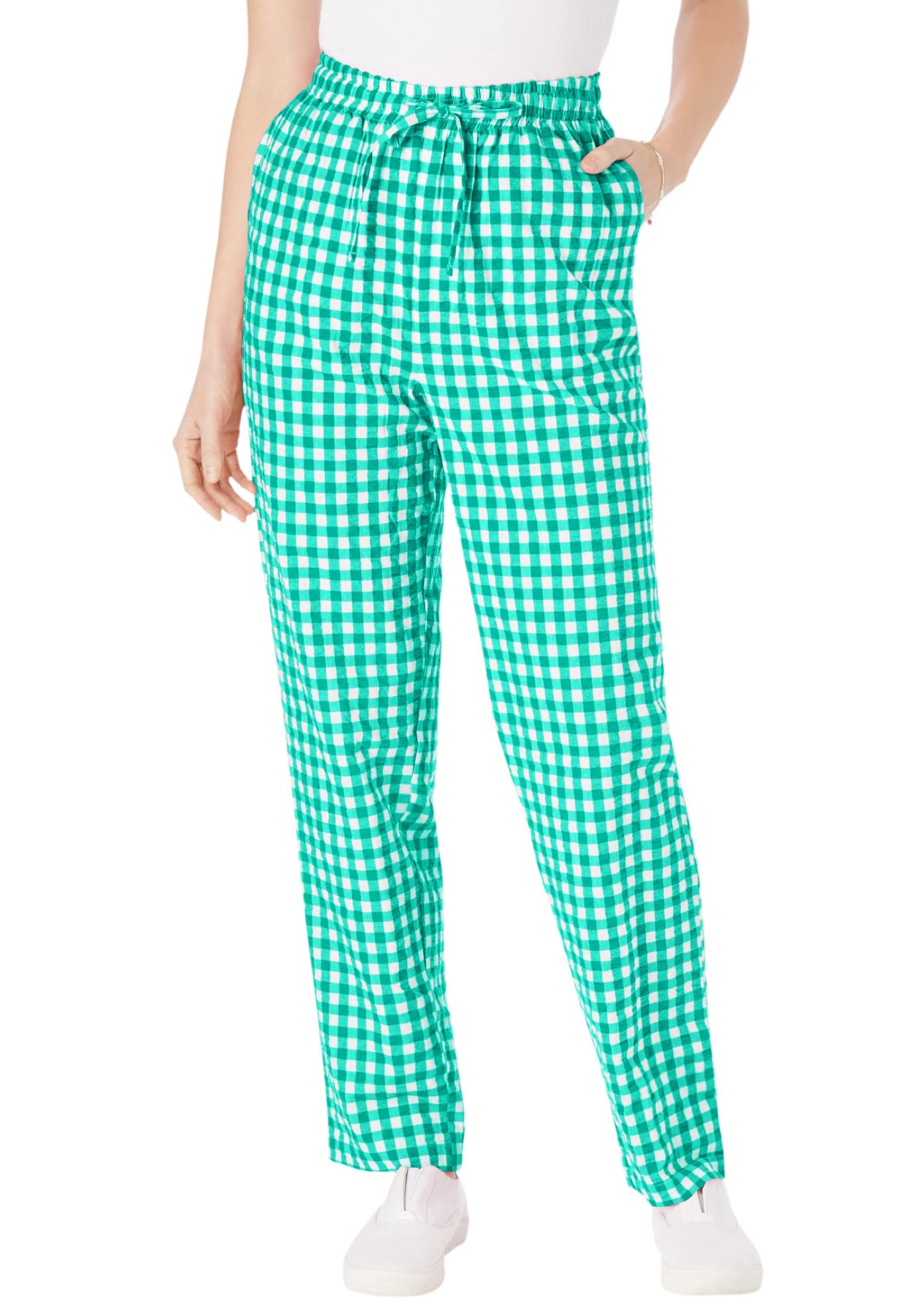 Women's Plus Size Tall Seersucker Pants - Comfortable & Breathable Summer Trousers for Casual Wear & Office Outfits