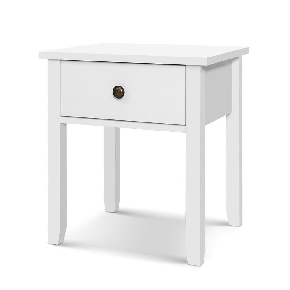 Classic White Bedside Table with Drawer - Nightstand for Bedroom, Living Room & Office - Perfect for Storage & Organization