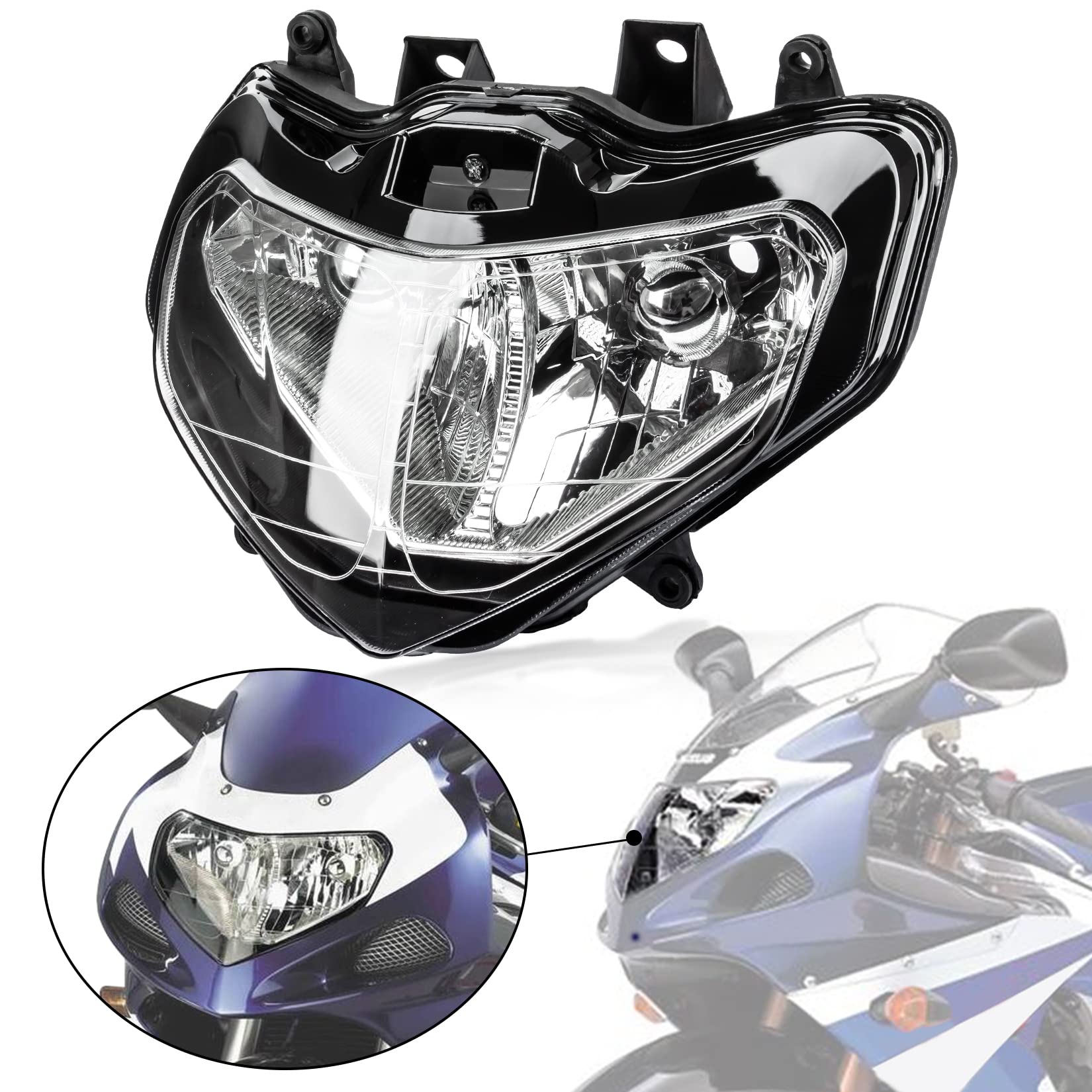PSLER GSXR 600 700 1000 Headlight Assembly Replacement for 2001-2003 Suzuki GSXR600 GSXR700 GSXR1000 K1 K2 Models - Motorcycle Lighting Upgrade for Night Riding & Street Performance