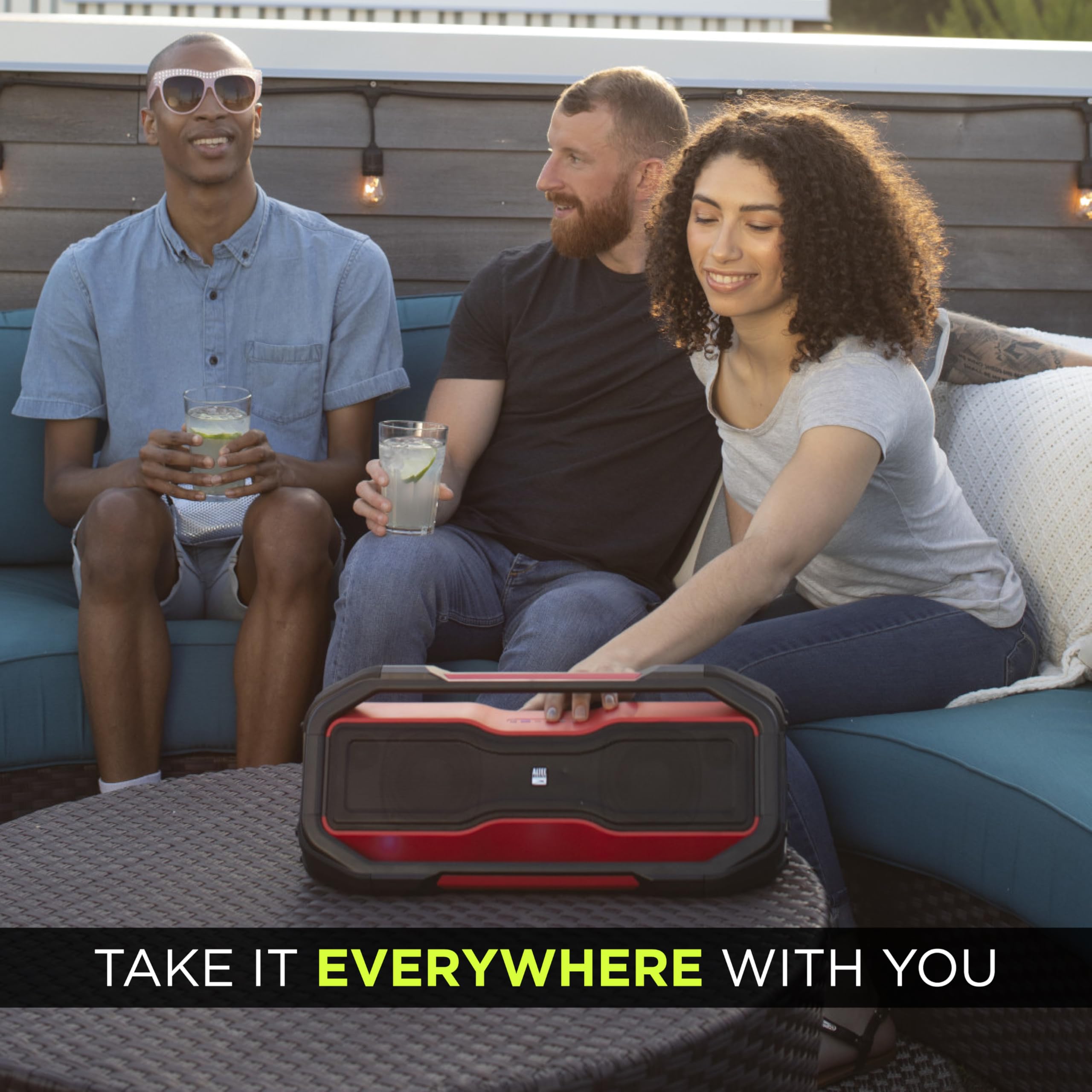 Altec Lansing ROCKBOX XL Wireless Bluetooth Speaker - Portable Waterproof Speaker with 20-Hour Playtime, 5 LED Light Modes, Floating Design - Perfect for Pool Parties, Beach Outings, Camping & Home Use