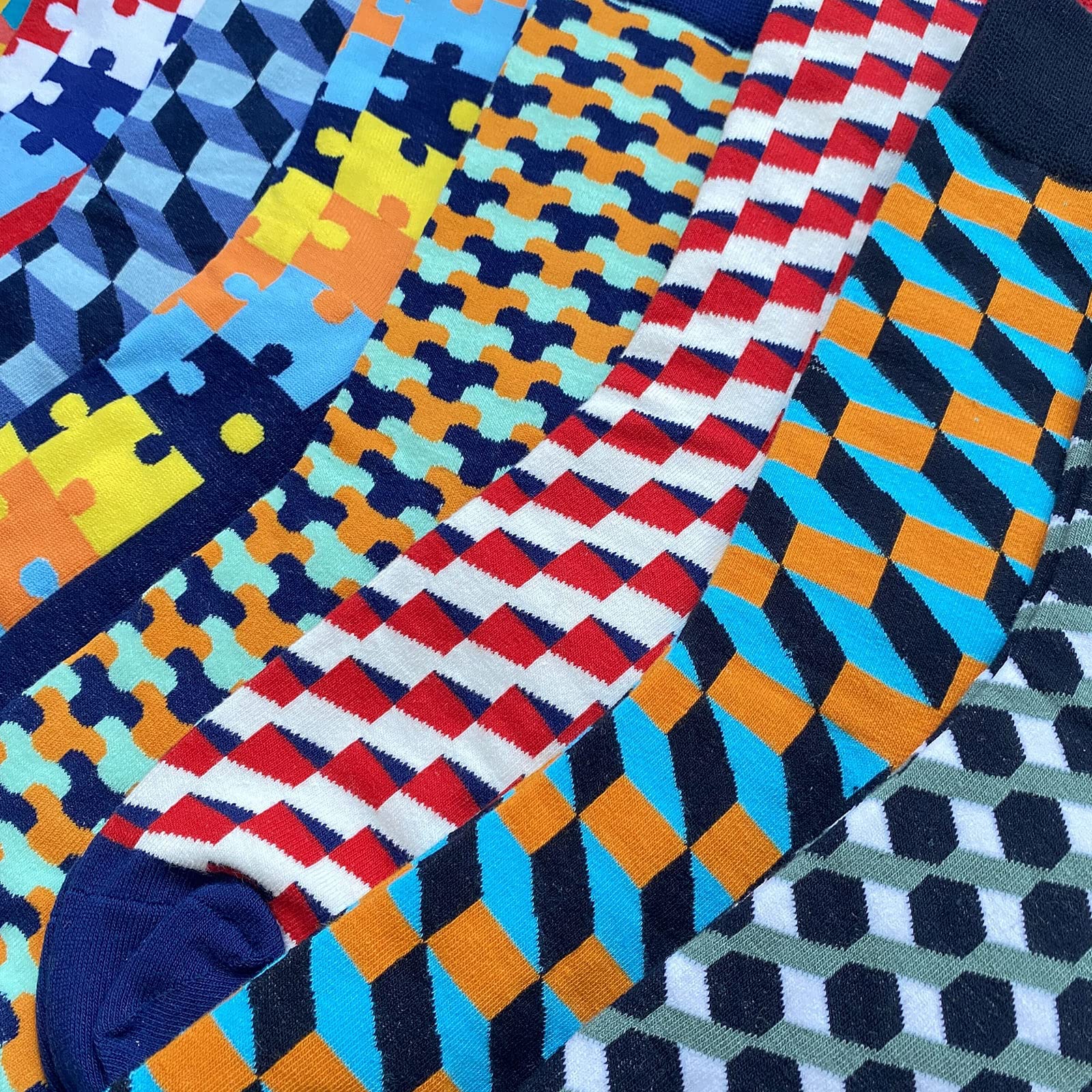 Rockbottom Fun Socks for Men - Novelty Crazy Crew Dress Socks with Cool Cute Food & Animal Graphics (10-Pack Lattice Classic, Size 9-12) - Perfect for Gifts, Parties & Casual Wear