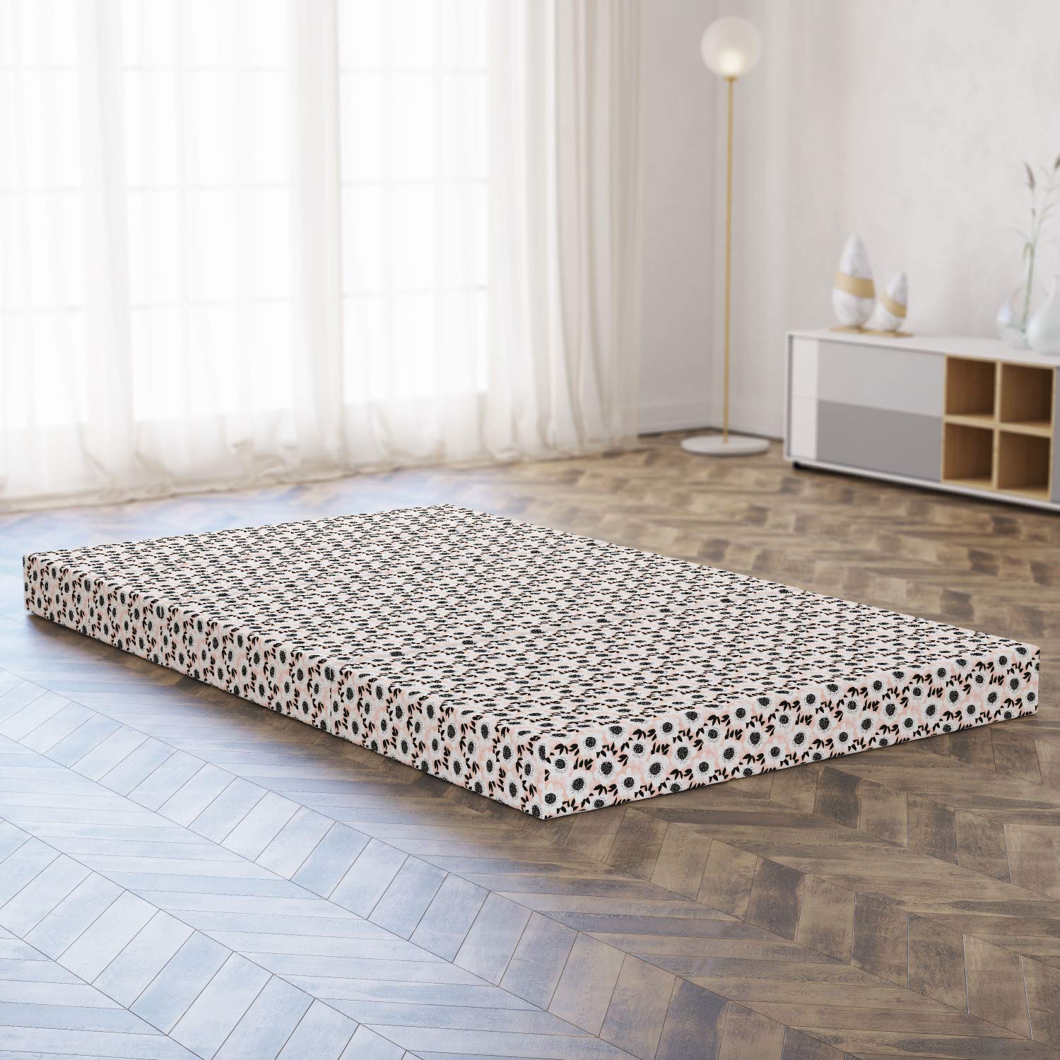 Ambesonne Floral Foldable Mattress - Soft Pastel Flower Design, 78.7