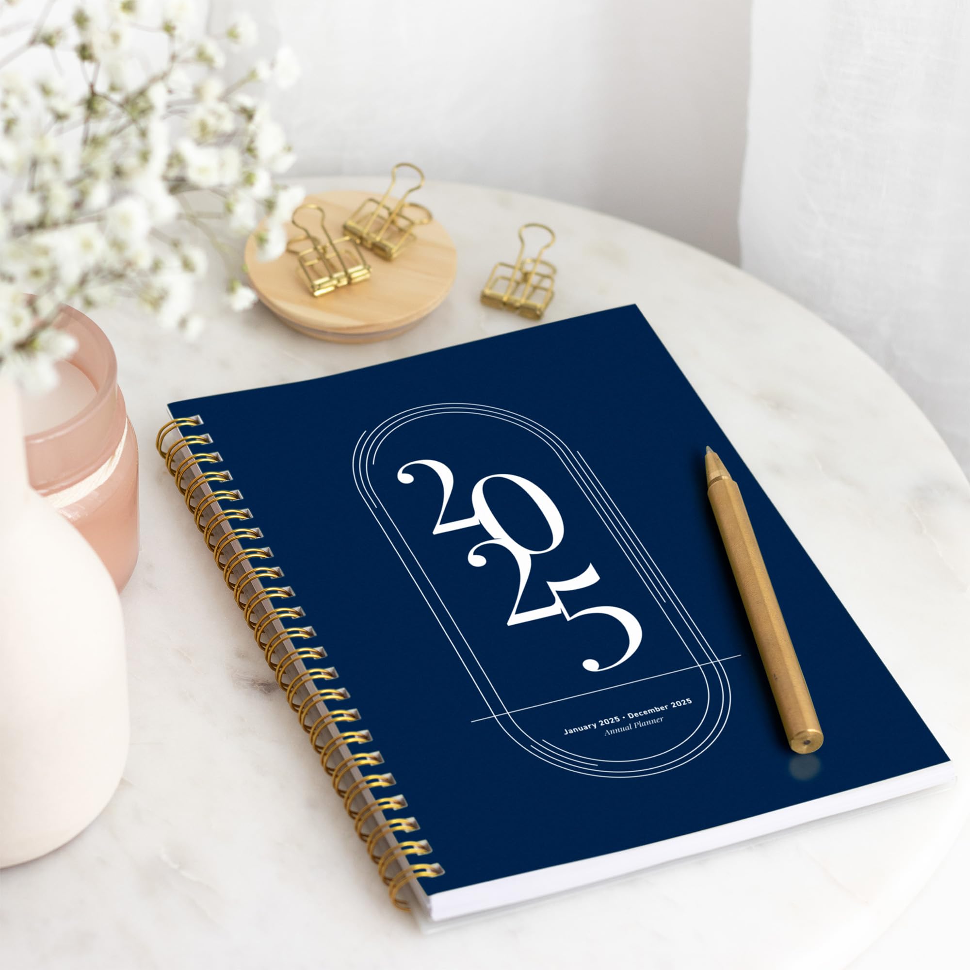 Rileys 2025 Weekly Planner - 8 x 6 Inch Academic Year Planner with Monthly & Weekly Spreads, Twin-Wire Binding, Flexible Midnight Blue Cover & Notes Pages - Perfect for Students, Professionals & Goal Tracking (Jan-Dec 2025)