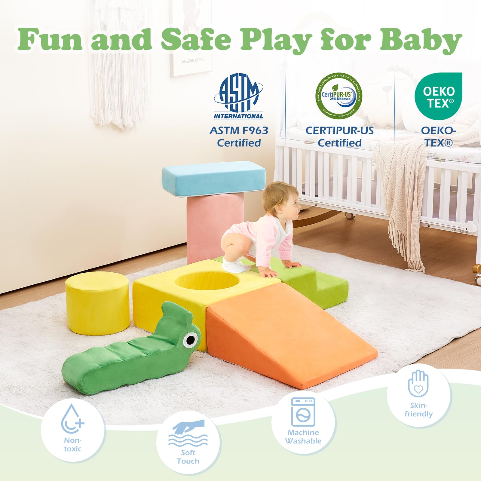 **7-Piece Soft Foam Climbing Blocks Set for Toddlers - Safe Baby Climbing Toys, Playtime Corner Gym for Crawling, Sliding & Active Play - Perfect for Indoor Playrooms & Daycare Centers**