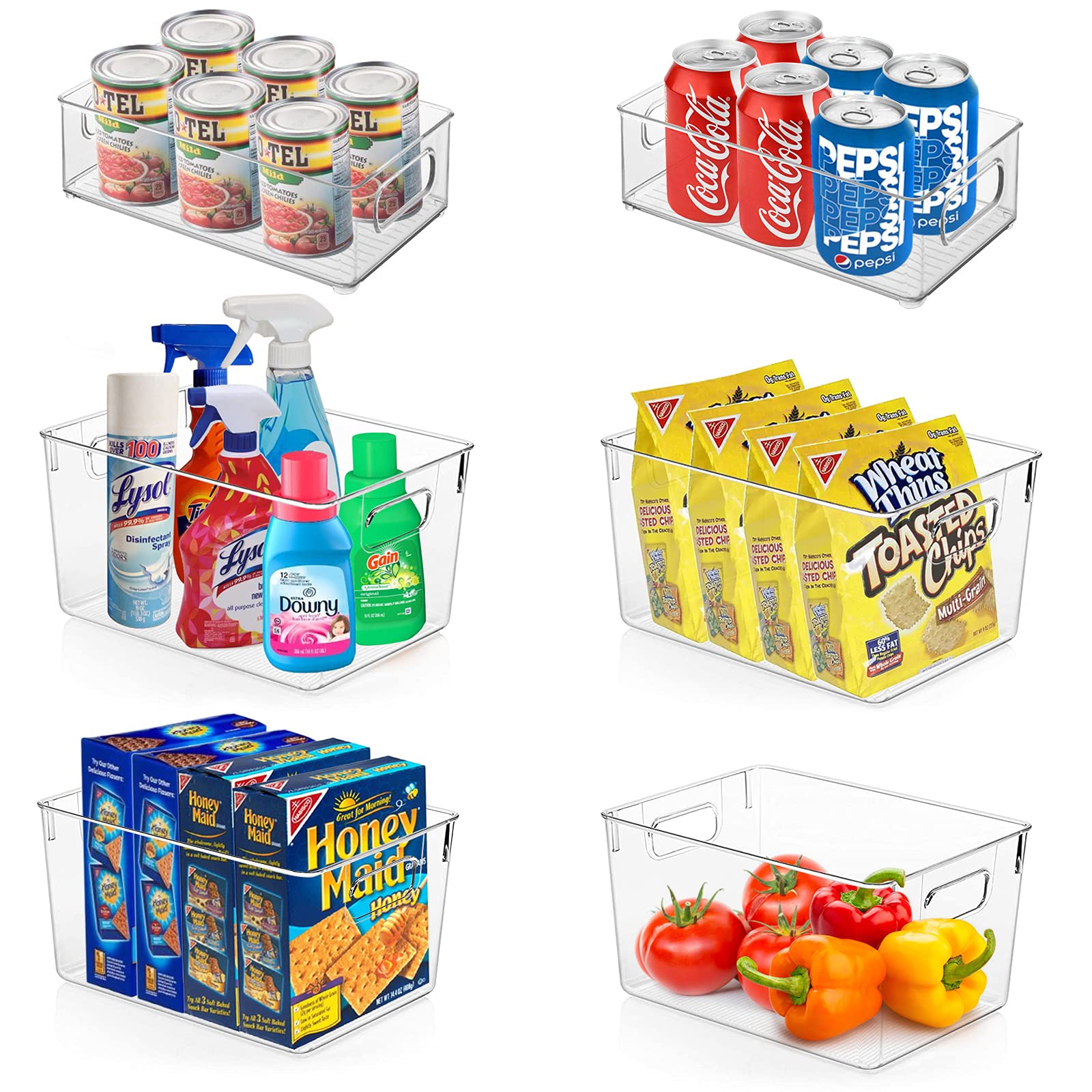 4 Pack Clear Plastic Storage Bins - Kitchen Organizers for Fridge, Pantry & Cabinet | Countertop & Bathroom Organization | Perfect for Food, Spices & Toiletries Storage
