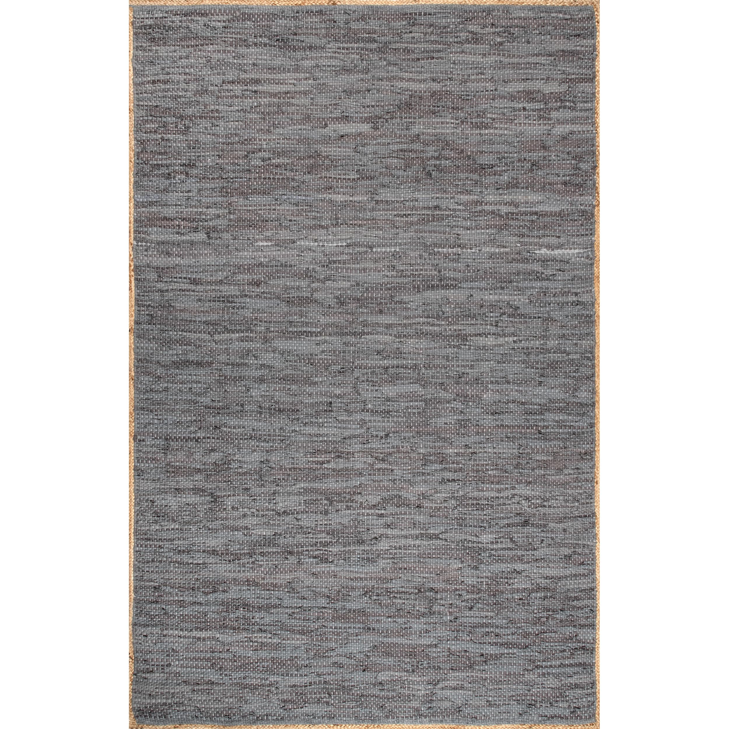 nuLOOM Sabby Hand Woven Leather Flatweave Area Rug 6x9 Feet - Soft Grey Bohemian Style Rug for Living Room, Bedroom & Home Decor
