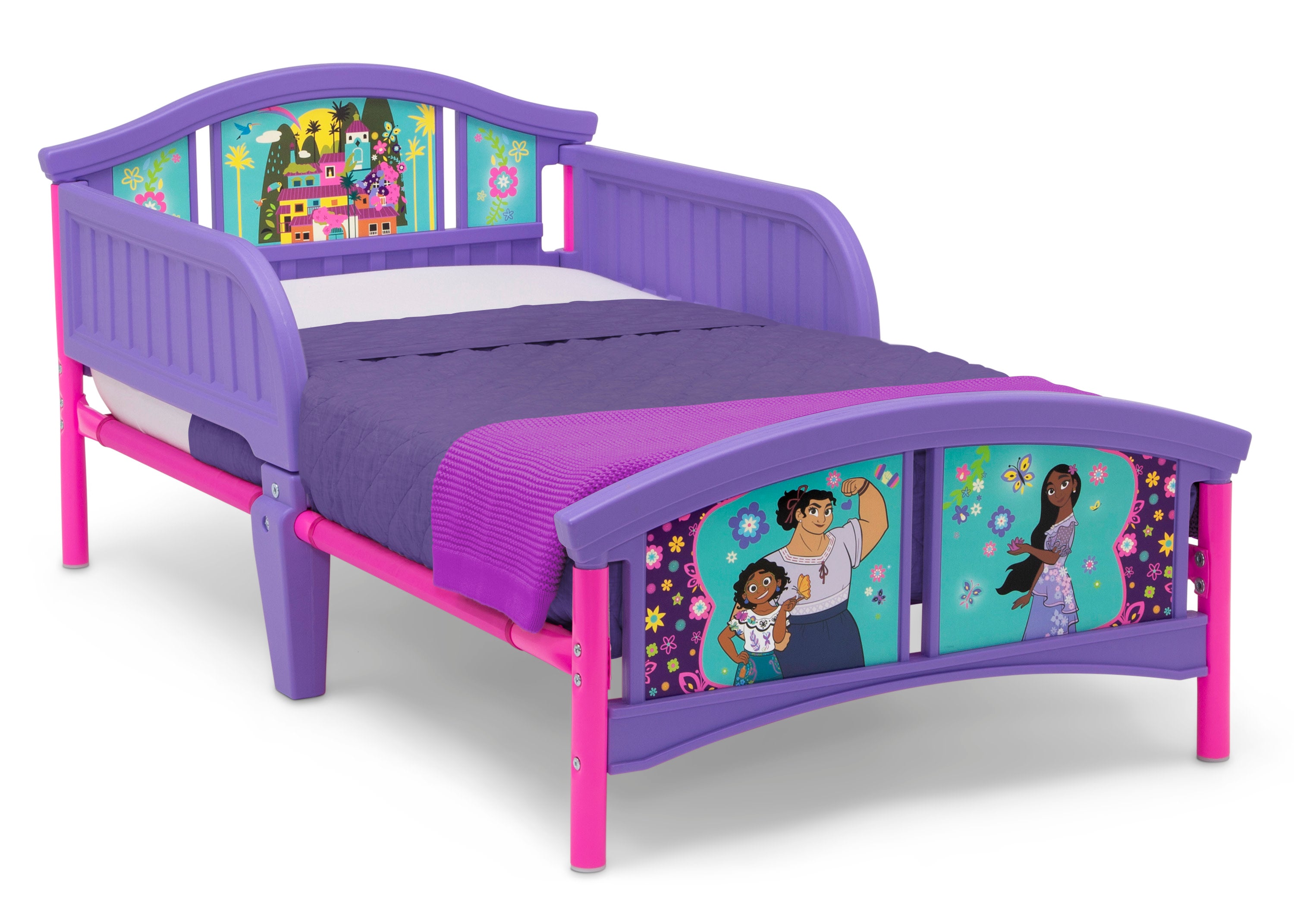 Disney Encanto Plastic Toddler Bed for Kids - Lightweight & Durable Children's Bed with Safety Rails - Perfect for Nursery, Bedroom, or Playroom Decor