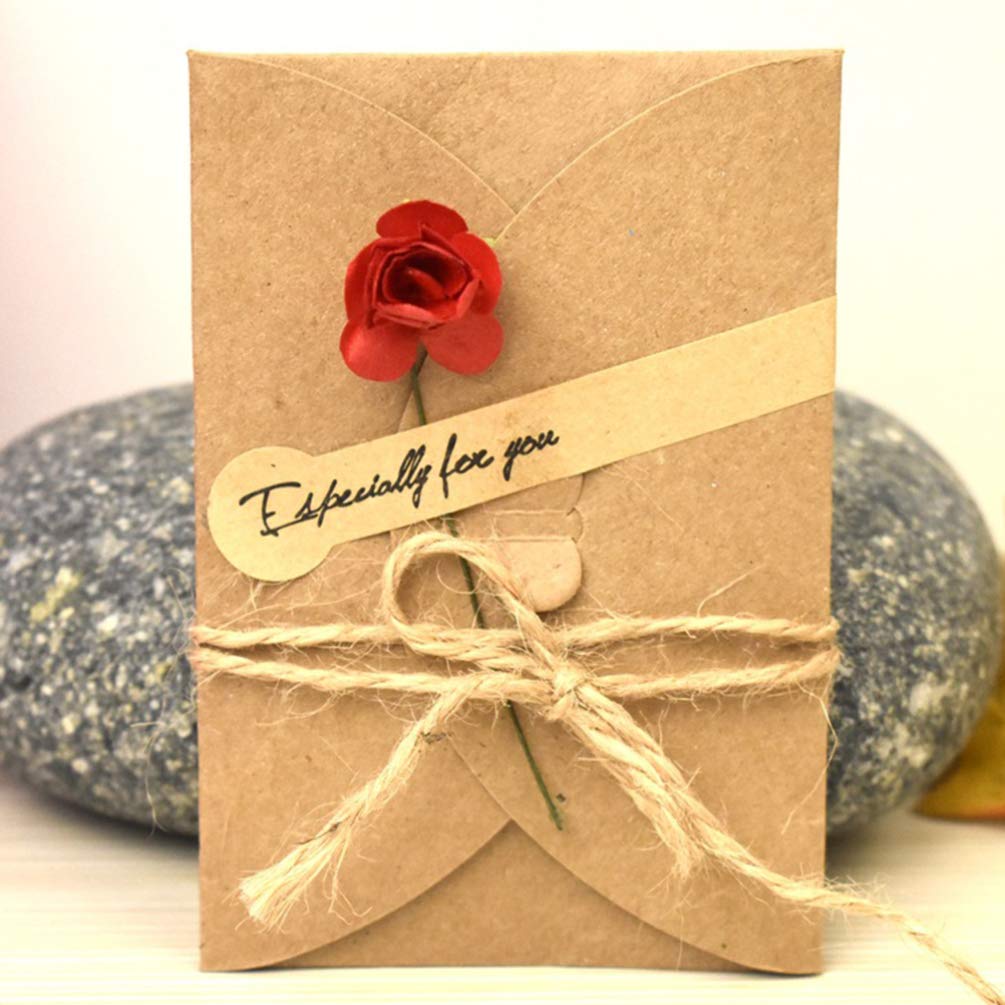 10pcs Vintage Dried Flowers Greeting Cards - Valentine's Day Note Cards, Kraft Paper Invitations, DIY Wish Cards (Random Styles) - Perfect for Weddings, Anniversaries & Romantic Gifts