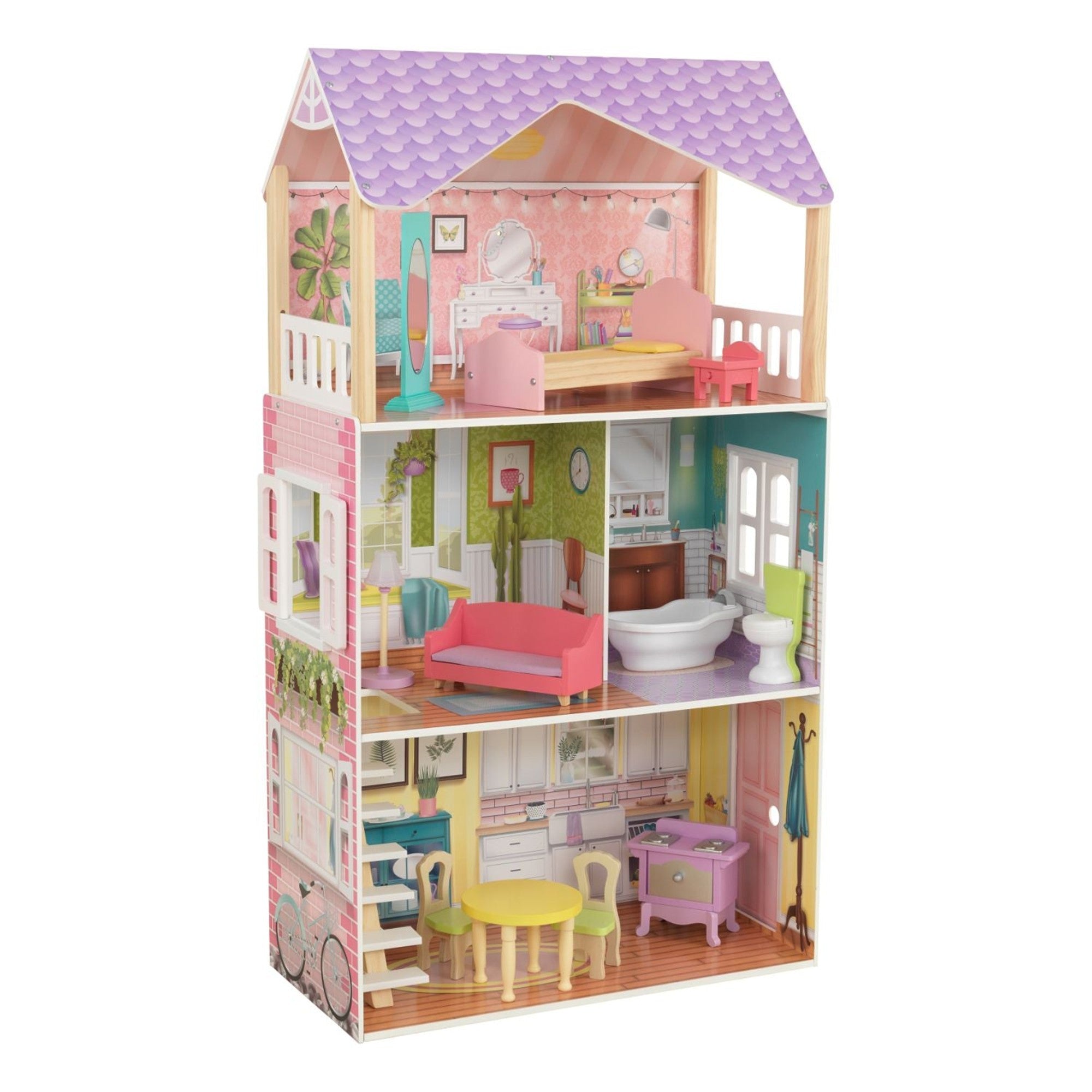 KidKraft Poppy Dollhouse - Wooden Doll House with Furniture for Kids, 3+ Years | Pretend Play, Gift for Girls & Boys | Perfect for Bedroom, Playroom & Birthday Parties