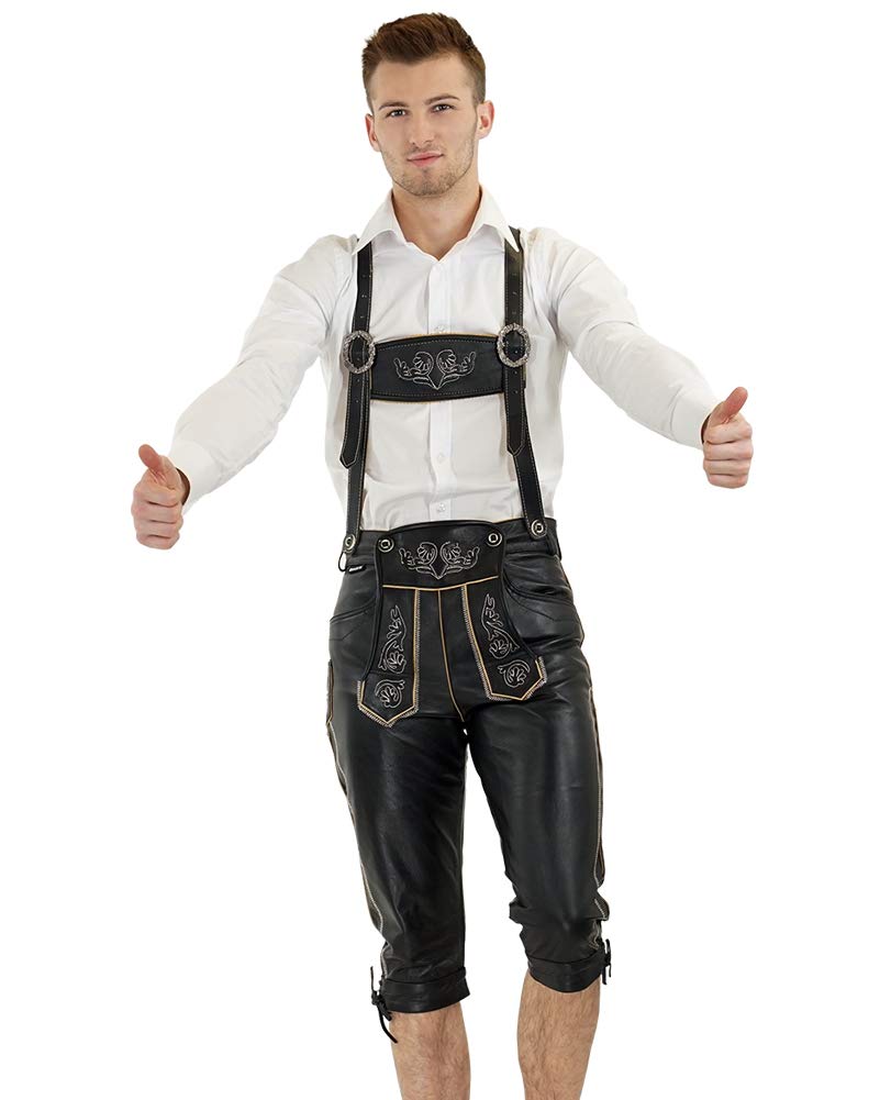 Bockle® Authentic German Bavarian Black Leather Lederhosen Pants for Men - Traditional Oktoberfest Costume, Beer Festival Outfit & Cultural Apparel
