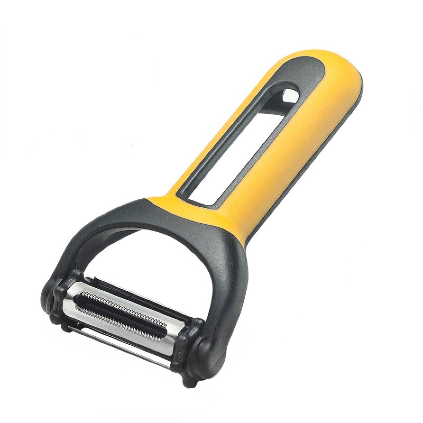Premium Stainless Steel Vegetable Peeler - 3-in-1 Multi-Purpose Kitchen Tool for Fruits & Melons with Comfort Grip Handle & Bottle Opener (Black/Yellow) - Ideal for Home Cooking, Meal Prep & Camping