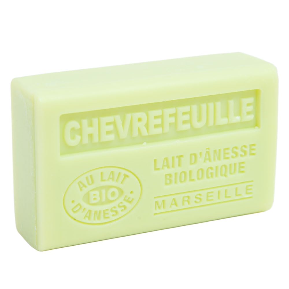 Provence Savon de Marseille French Soap - Organic Donkey Milk & Honeysuckle Scented - 125g Bar for Sensitive Skin Care & Luxury Bathing