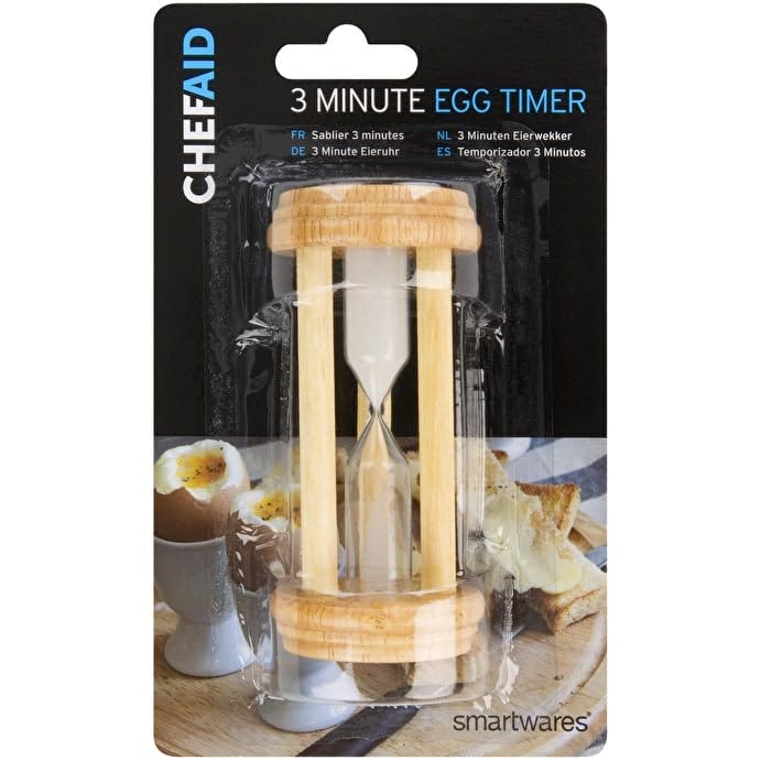 Chef Aid Traditional 3 Minute Egg Timer - Perfect Kitchen Gadget for Soft, Medium & Hard Boiled Eggs | Beige Sand Timer for Cooking, Baking & Meal Prep