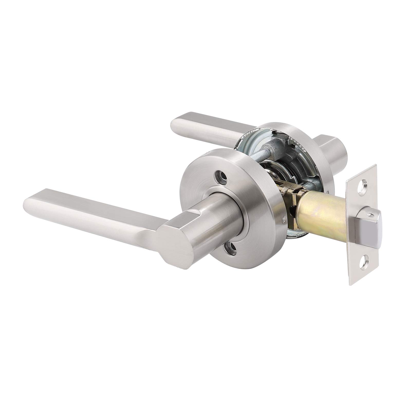 Gobrico 6 Pack Interior Door Levers - Flat Straight Style Nickel Finish Passage Door Locksets for Hallway, Closet & Bedroom - Easy Installation for Home & Office Use