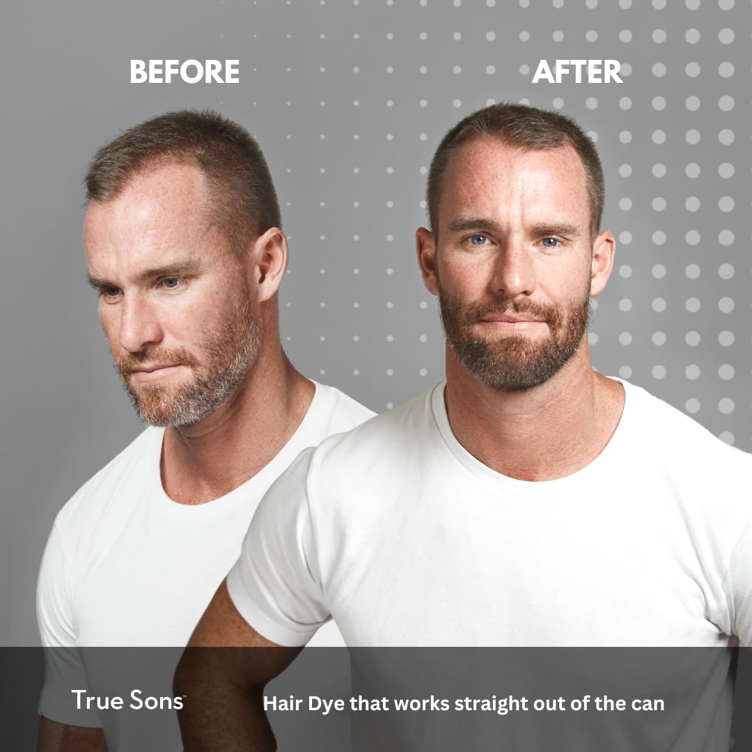 True Sons Men's Hair Dye - Light Brown Grey Coverage | Instant Root Touch Up & Beard Color Kit (1.75oz, 4-6 Uses) | Natural Looking Hair Color for Men | Perfect for Home Use, Travel & Quick Touch-Ups