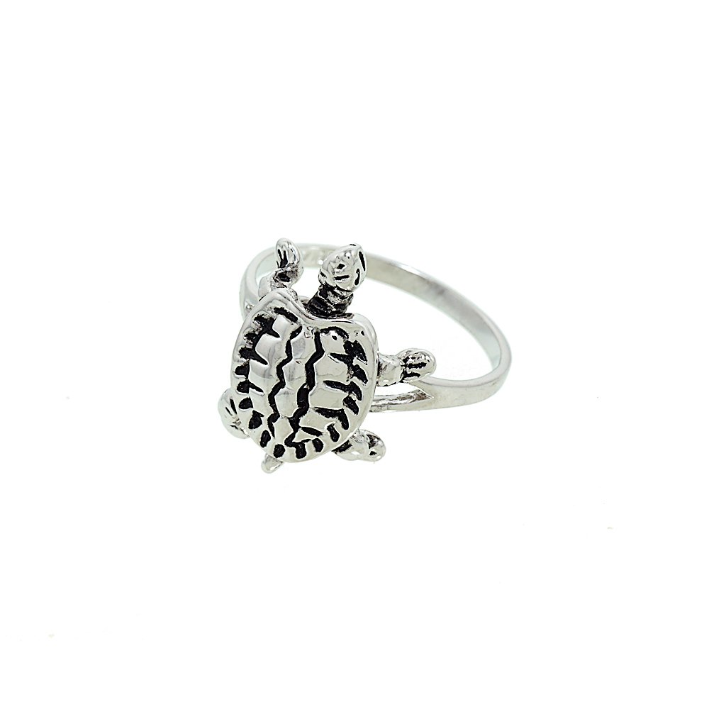 Stylish Rhodium Plated Turtle Ring with Movable Legs - Adjustable Cute Animal Jewelry for Women, Perfect Gift for Nature Lovers & Beach Vacation Accessories