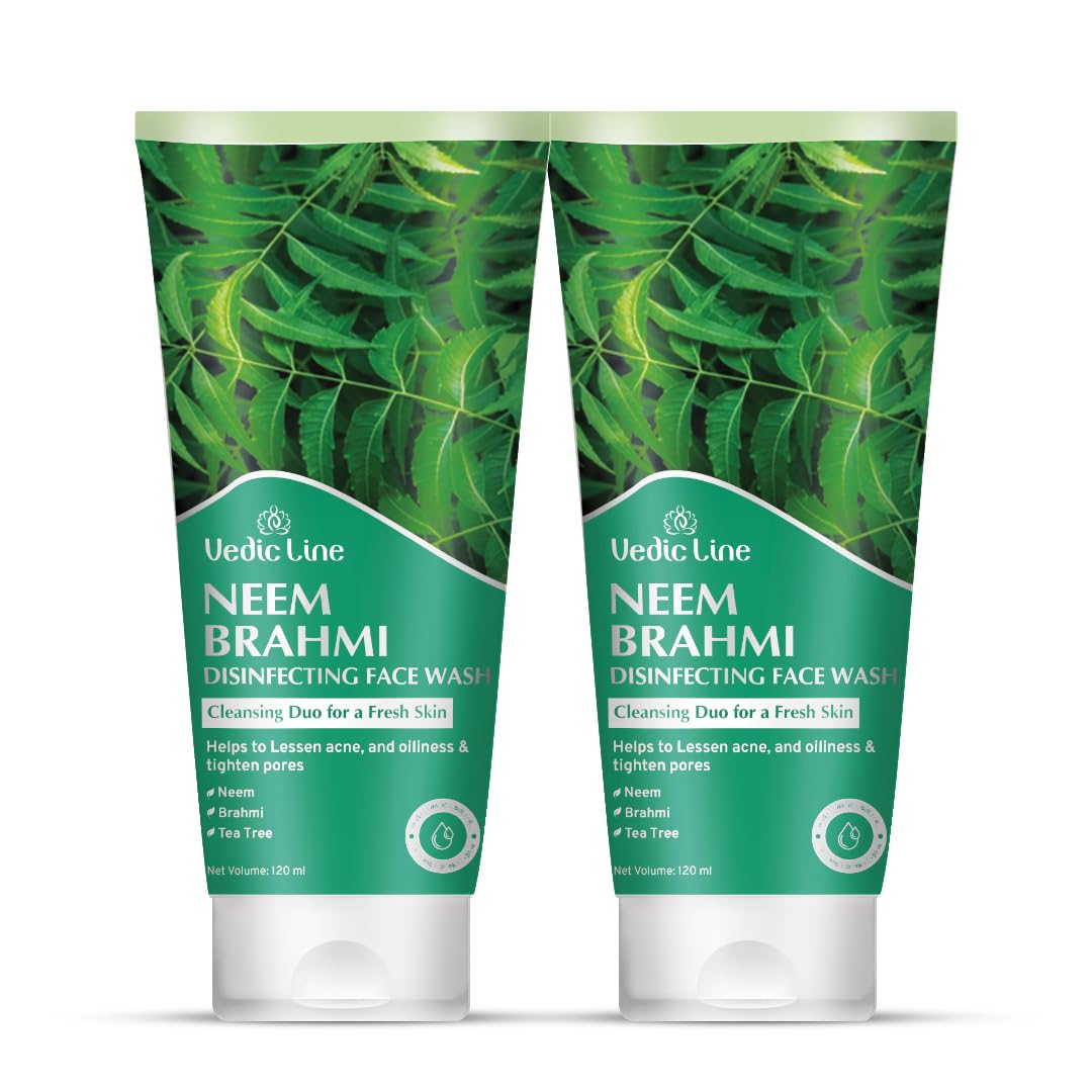 Vedic Line Neem & Brahmi Disinfecting Face Wash for Oily Skin - Controls Acne & Pimples, Refreshes Skin - Pack of 2 (120ml x 2) - Perfect for Daily Skincare Routine & Valentine's Day Gifts