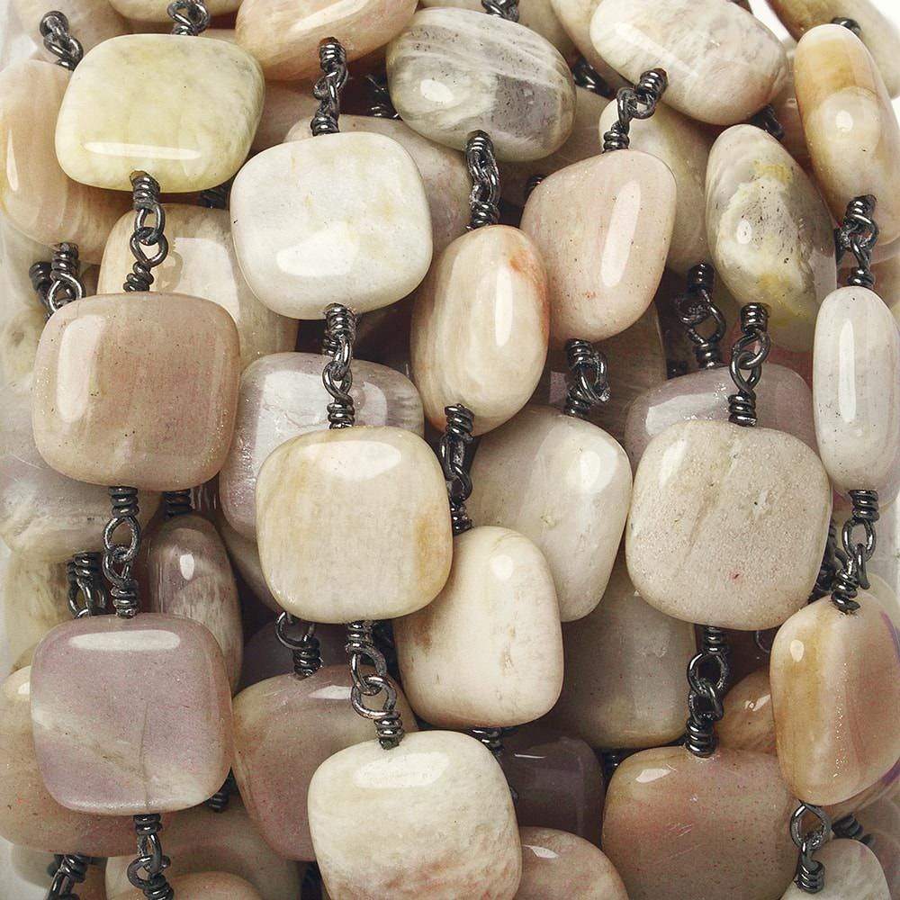 12mm Sunstone Plain Cushion Beads with Black Gold Chain - 16 Beads per Foot for Jewelry Making, DIY Bracelets & Necklaces - Perfect for Boho, Handmade & Craft Projects