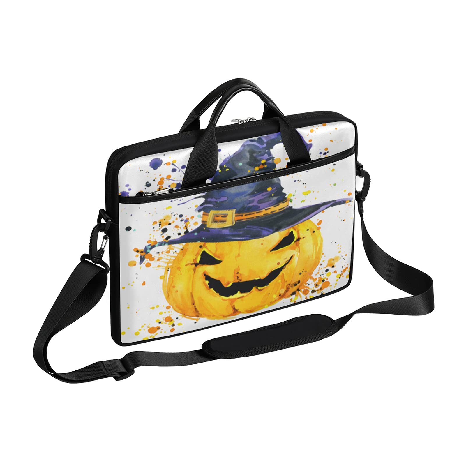 Halloween Laptop Case - Pumpkin Witch Hat Design Water Resistant Messenger Bag with Adjustable Shoulder Strap | Portable Crossbody Briefcase for 13-15 Inch Laptops | Perfect for Trick-or-Treating, Cosplay & Halloween Parties