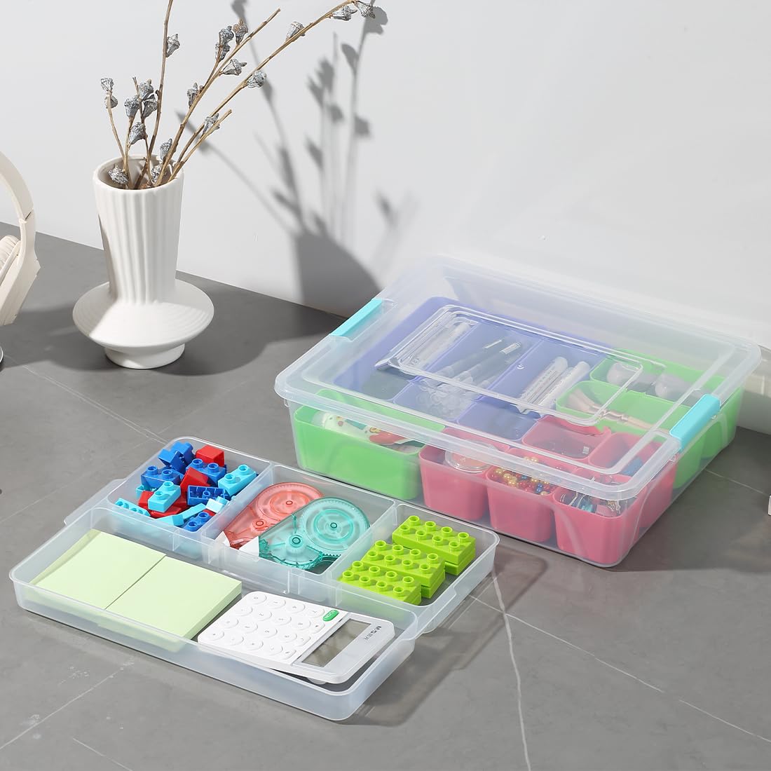 Multi-Color Storage Container Box with Adjustable Dividers - Perfect Organizer for Crafts, Lego, Tools & Art Supplies | Ideal for Home, Office & Classroom Organization