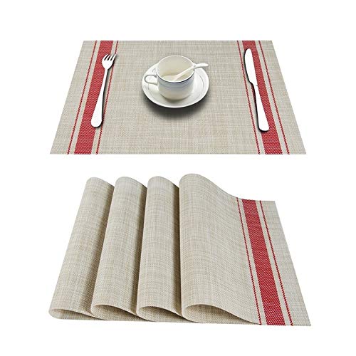 CHENHAN Non-Slip PVC Washable Placemats Set of 10 - Durable Dining Table Mats for Kitchen, Cup Coasters & Wine Pads (Red) - Perfect for Family Dinners, Parties & Daily Use