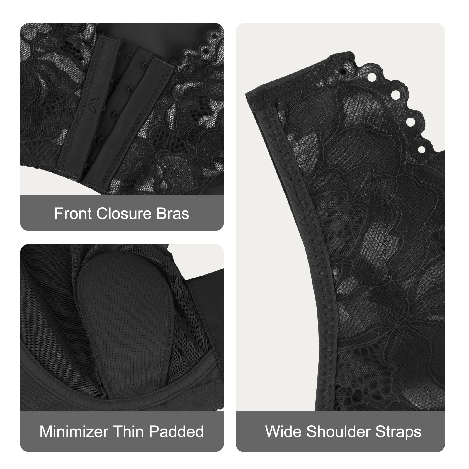 Front Closure Lace Bras for Women - Posture Support Wireless Seamless Bra - Comfortable Everyday Wear for Work & Yoga