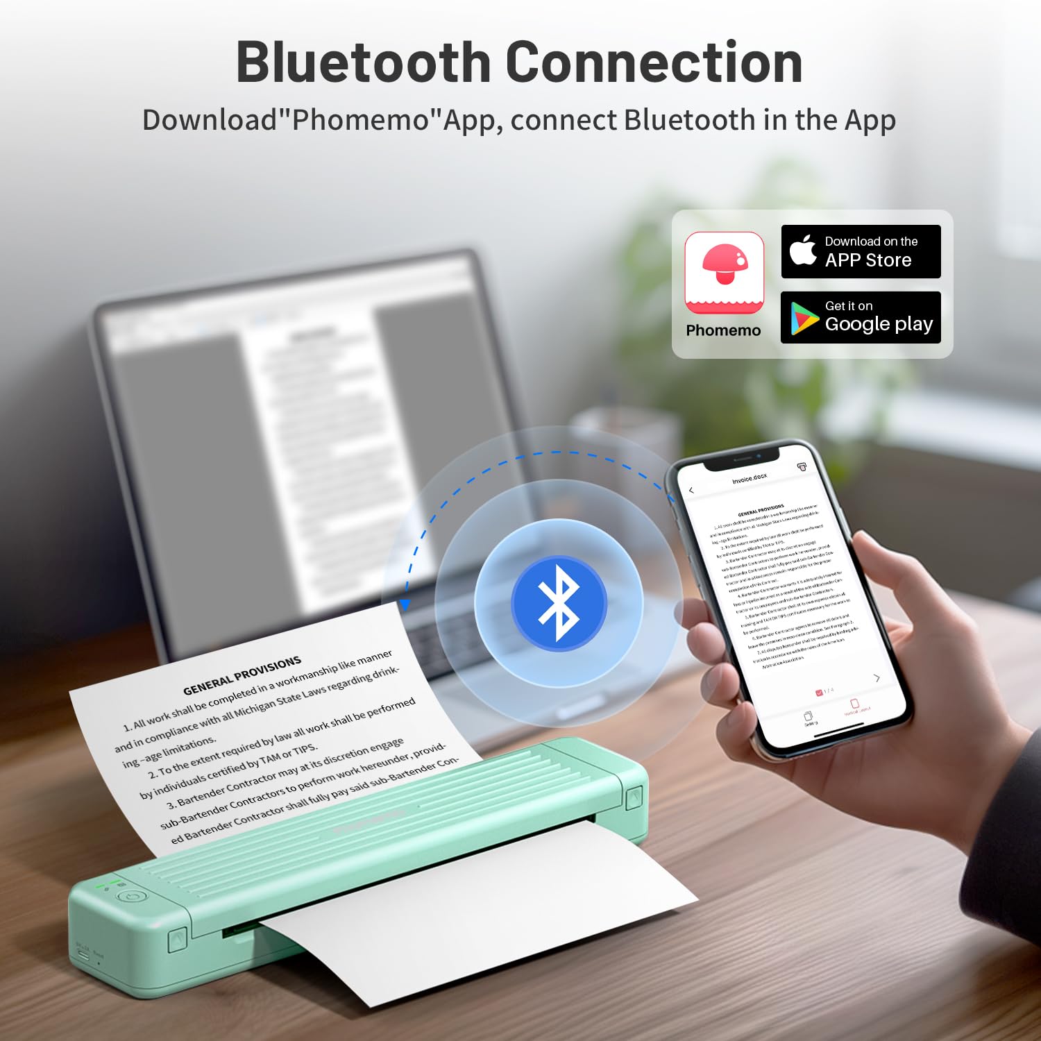 Phomemo P831 A4 Portable Thermal Printer - Wireless Bluetooth Printer for Android & iOS - Compact Monochrome Printer for Travel, Office & Home Use - Supports Plain A4 Paper (Green) - Perfect for Printing Documents, Labels & Travel Essentials on the Go
