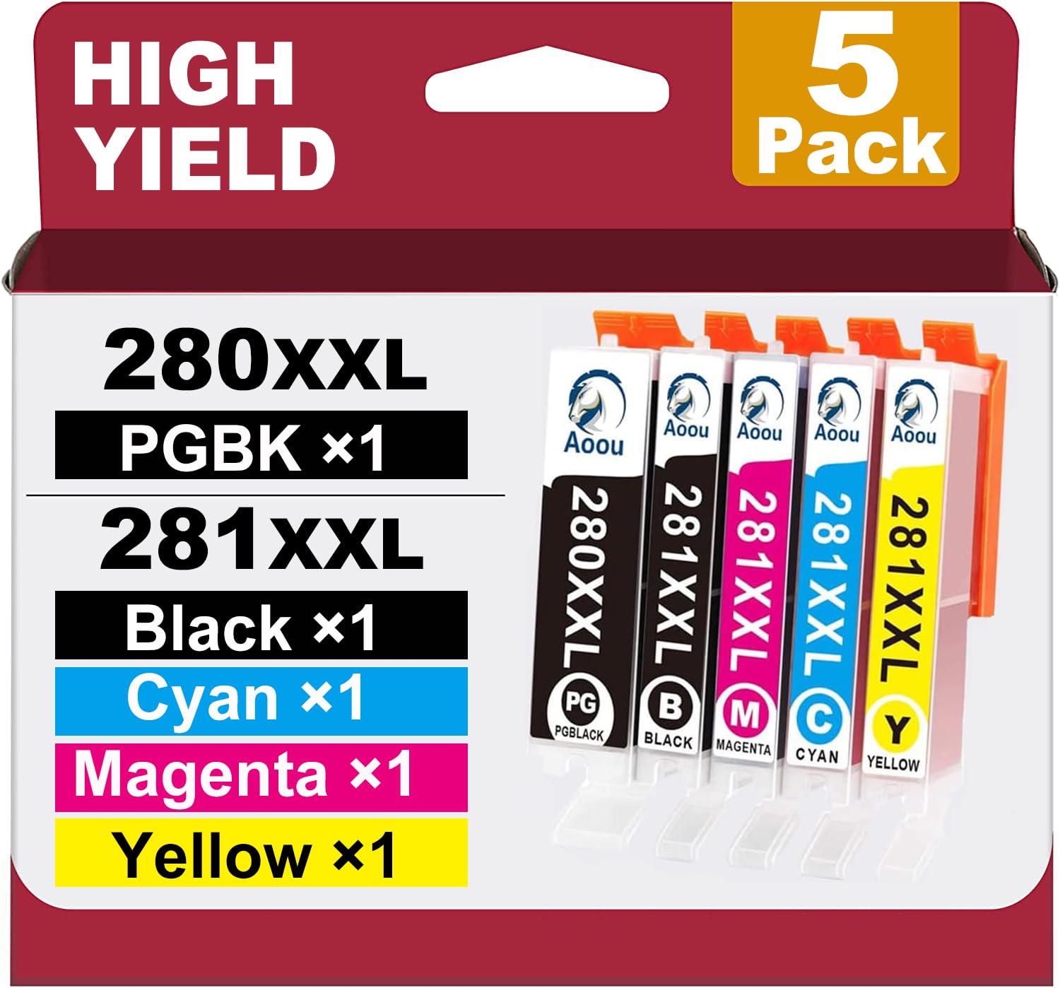 PGI-280 CLI-281 Ink Cartridges 5-Pack for Canon PIXMA Printers - Home & Office Use