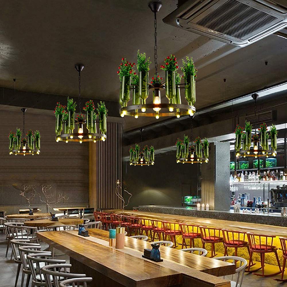 Creative Glass Wine Bottle Chandelier Ceiling Light - E27/G9 Base Artificial Plant Pendant Lamp for Indoor Decoration, Restaurant & Home Lighting | Perfect for Dining Room, Bar, Cafe and Living Room Ambiance