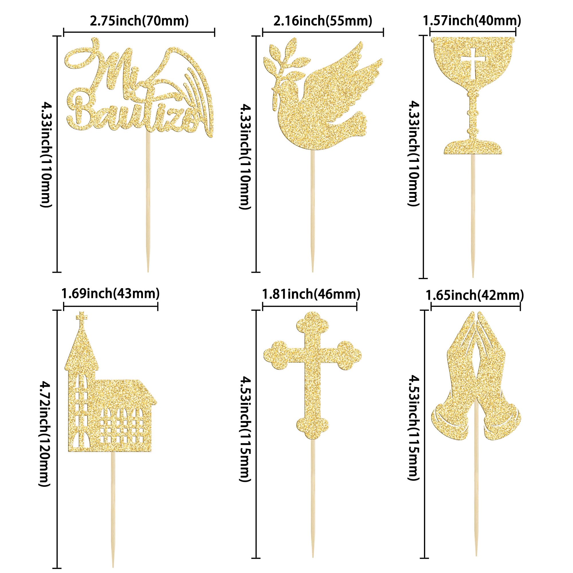 24Pcs Gold Spanish Mi Bautizo Cupcake Toppers - Glitter Cross, Angel & Dove Decorations for Baptism, Christening, Baby Shower, Birthday & Christmas Parties - Perfect for Church Celebrations & God Bless Theme Events