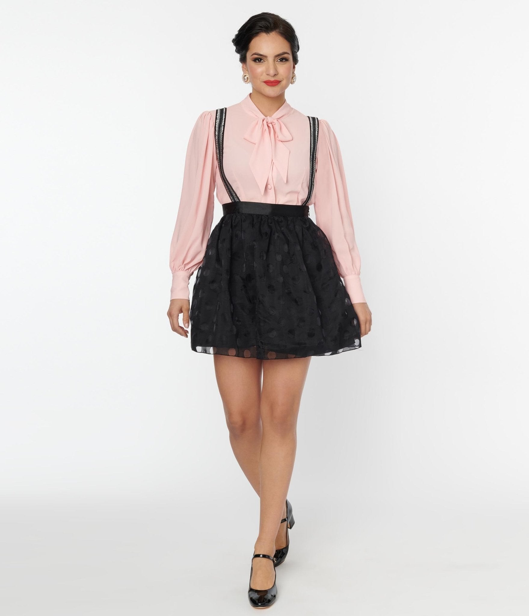 Vintage Black Polka Dot Tulle Suspender Mini Skirt - Retro Swing Skirt for Women, 1950s Pinup Style, Perfect for Halloween Costumes, Rockabilly Outfits & Vintage Fashion Parties