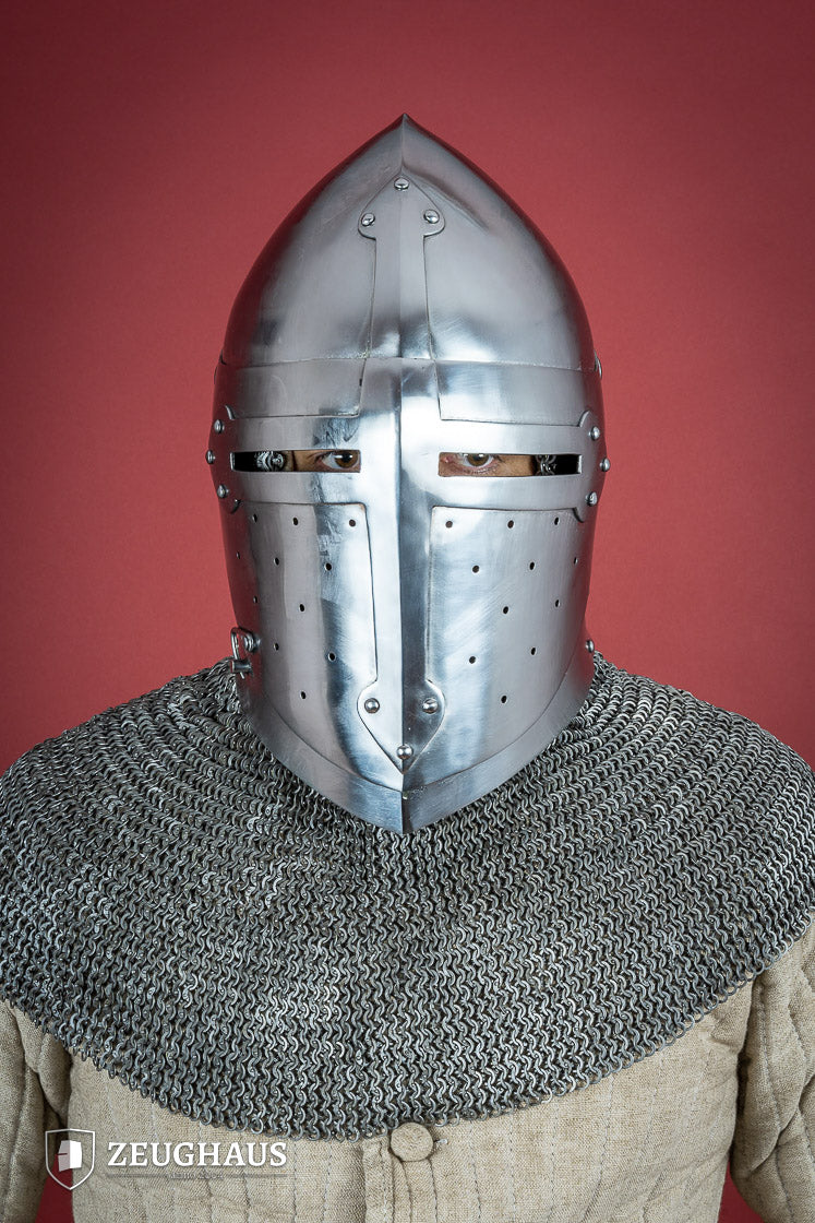 1.6mm Polished Sugar Loaf Helmet with Visor - Medieval Armor for LARP, Cosplay & Historical Reenactment