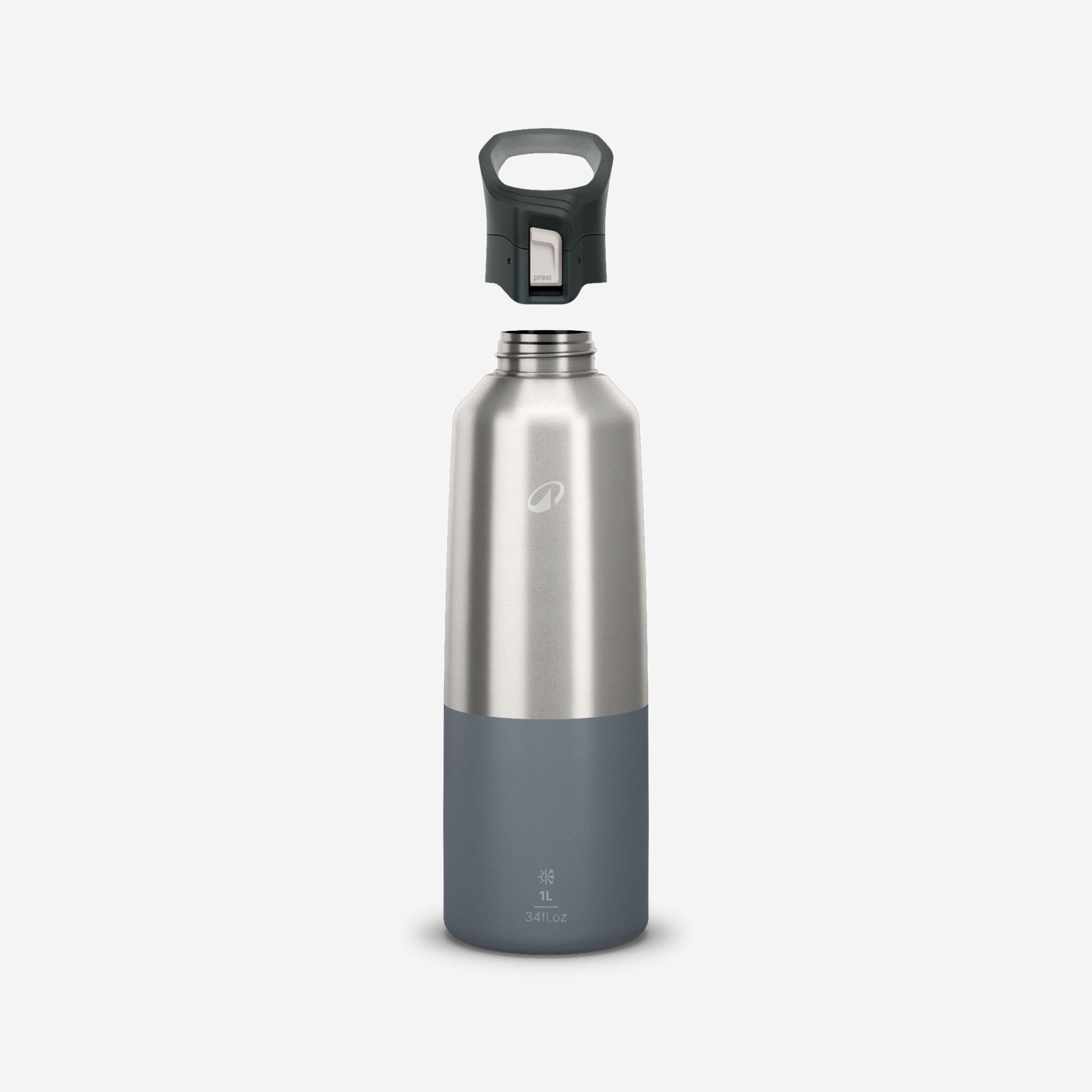 Quechua MH900 1L Double Wall Insulated Water Bottle - Leakproof Stainless Steel Thermos for Hiking, Camping & Outdoor Adventures