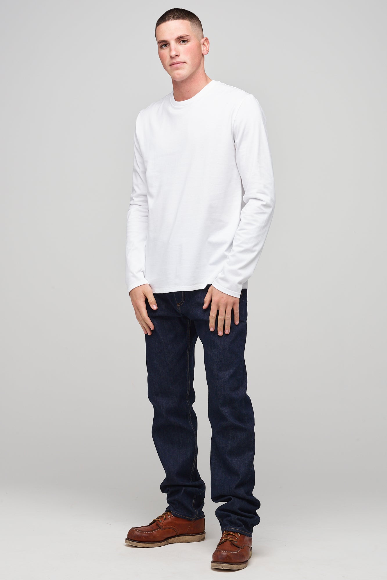 Premium Men's Long Sleeve T-Shirt - Soft Cotton Crew Neck Casual Shirt for Men - White - Perfect for Work, Gym & Everyday Wear