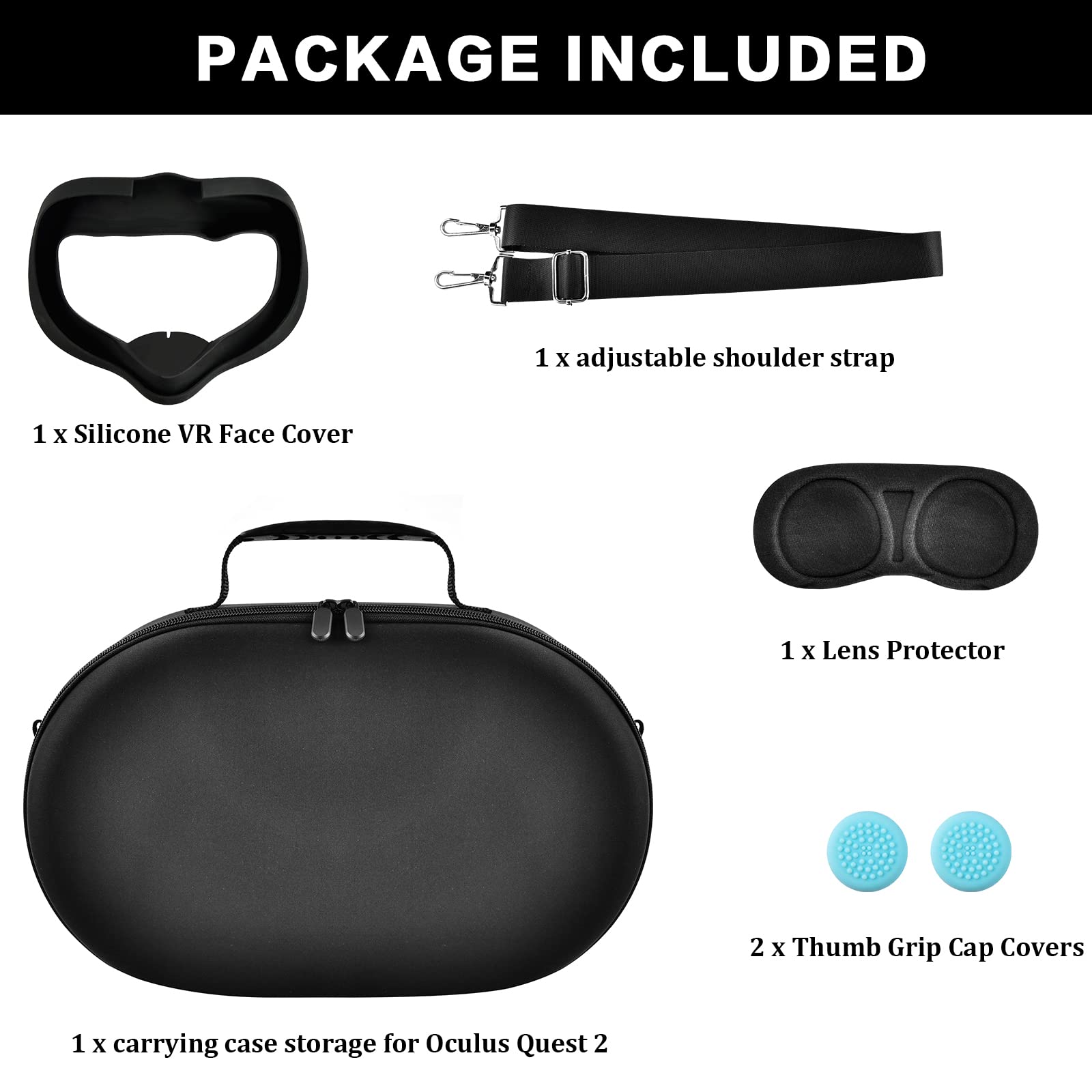 Oculus Quest 3 & Quest 2 VR Headset Carrying Case - Protective Travel Storage Box with Silicone Face Cover & Lens Protector - Organizer Bag for Touch Controllers & Accessories - Perfect for Gaming, Travel & VR Storage