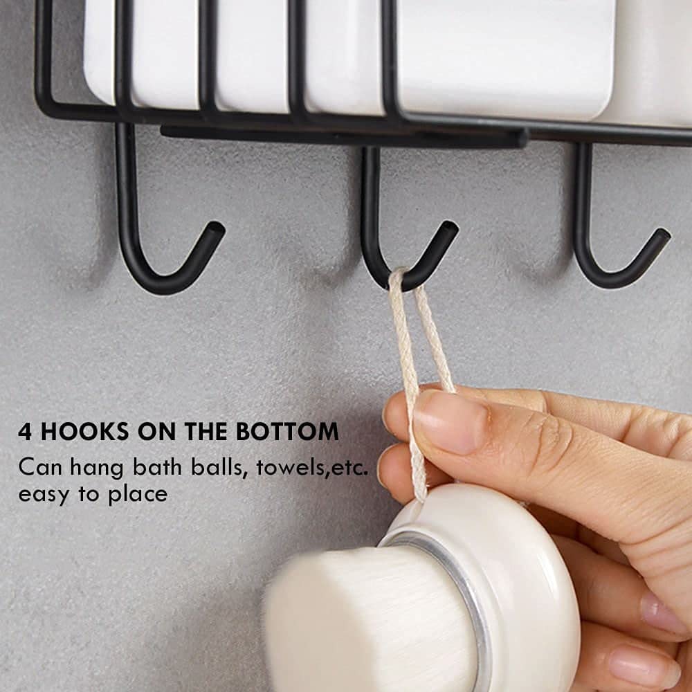ZIVIK Shampoo Holder - 4 Hook Wall Mounted Bathroom Shelf, No Drill Floating Metal Shower Organizer for Toiletries Storage | Perfect for Small Bathroom, Kitchen & Shower Organization