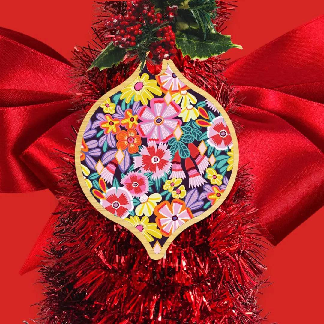 Flower Power Christmas Bauble - Festive Holiday Ornament for Tree Decorating, Gift Giving & Seasonal Home Decor