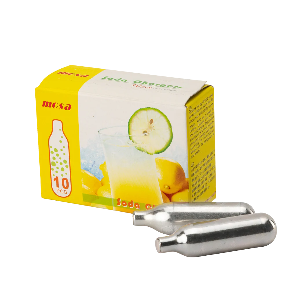 Browne Mosa Soda Syphon Chargers - 10 Pack/Box | Premium CO2 Cartridges for Sparkling Water & Soda Makers | Perfect for Home Bars, Restaurants & Carbonated Beverage Lovers