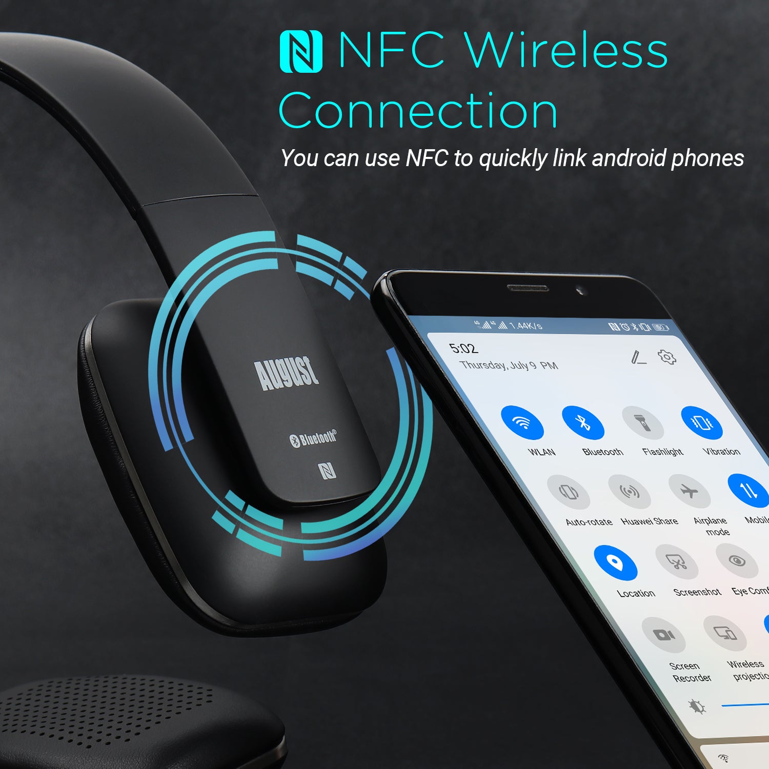 August EP636 Bluetooth Wireless Headphones with NFC - On-Ear Rechargeable & Ultra Lightweight for Gym, Travel & Office Use