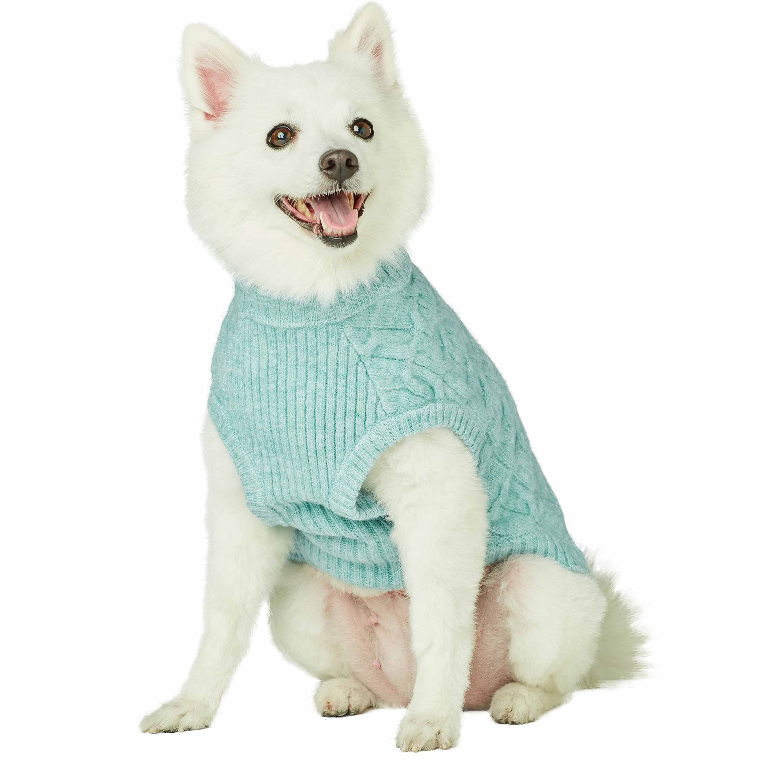 Blueberry Pet 2023 Classic Fuzzy Knit Dog Sweater - Heathered Jade Crew Neck Pullover, 20
